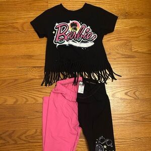 Barbie Black Fringe Top and Pink Leggings Set